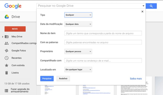 Opções dentro da busca avançada (Foto: Reprodução/André Sugai)