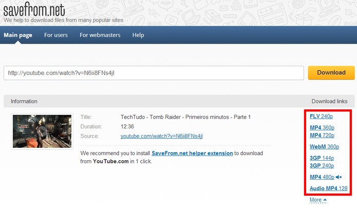 youtube video download url