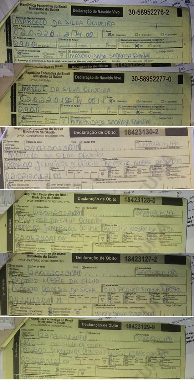 Certidões de nascido vivo e de óbitos falsificadas pelo advogado (Foto: Divulgação/Polícia Civil de Santarém)