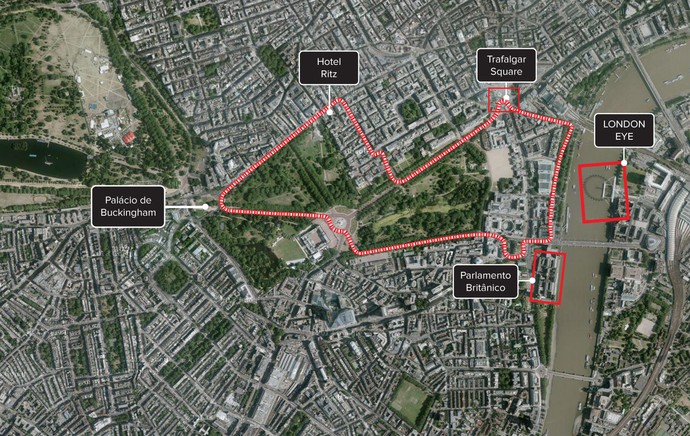 Mapa circuito Londres (Foto: Editoria de arte)