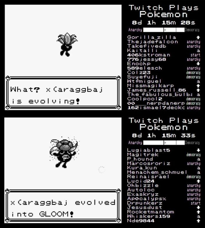 Jogadores vêem um monstro evoluir em Twitch Plays Pokemon (Foto: Reprodução/Twitch)