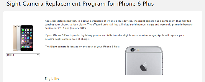 Apple lançou hotsite para tratar de problema da câmera do iPhone 6 Plus (Foto: Reprodução/Aline Jesus)