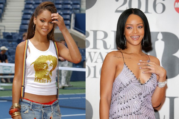Rihanna em 2005 e em 2016 (Foto: Getty Images)