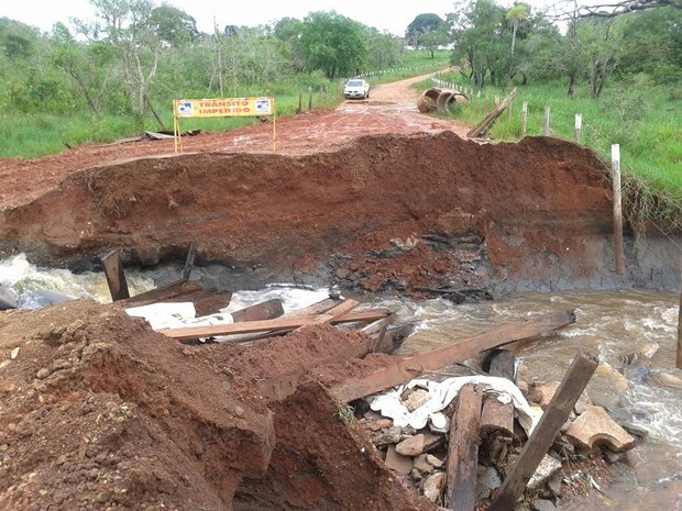 Uma das pontes que liga área urbana à rural foi levada pela correnteza (Foto: Dival Willemann/ Arquivo Pessoal) Uma das pontes que liga área urbana à rural foi levada pela correnteza (Foto: Dival Willemann/ Arquivo Pessoal)