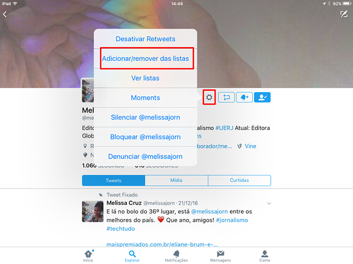 É possível adicionar usuário às listas do Twitter a partir do perfil (Foto: Reprodução/Elson de Souza) (Foto: É possível adicionar usuário às listas do Twitter a partir do perfil (Foto: Reprodução/Elson de Souza)) É possível adicionar usuário às listas do Twitter a partir do perfil (Foto: Reprodução/Elson de Souza) (Foto: É possível adicionar usuário às listas do Twitter a partir do perfil (Foto: Reprodução/Elson de Souza))