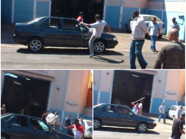 Grupo destruiu vidros de carro após discussão com motorista em São Carlos (Foto: Reprodução/EPTV)
