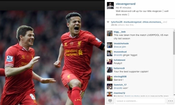 Philippe Coutinho elogio Gerrard (Foto: Reprodução/Instagram)