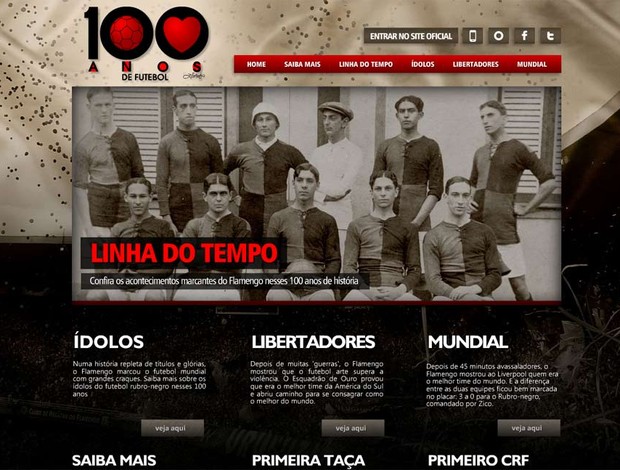 Primeira página hostsite 100 anos Flamengo (Foto: Reprodução / Site Oficial Flamengo)