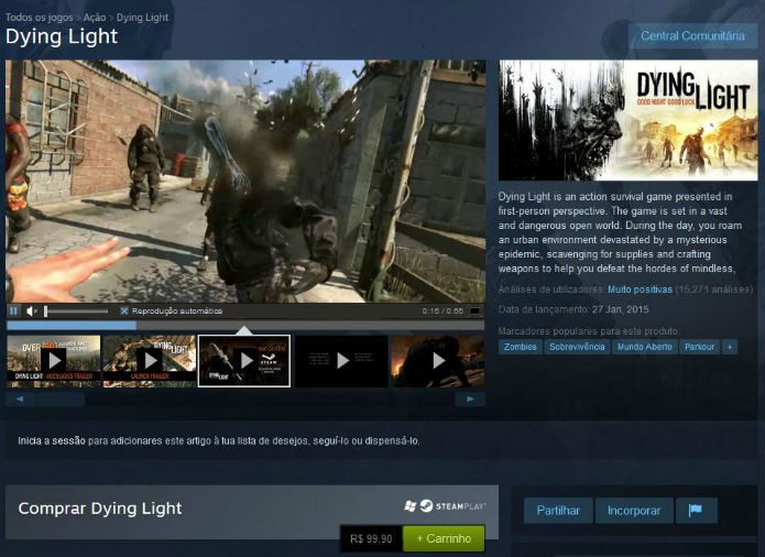 Página de Dying Light no Steam (Foto: Reprodução/Steam)