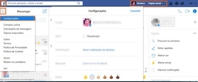 Veja configurações do Messenger e acesse seu perfil do Facebook (Foto: Reprodução/Barbara Mannara)