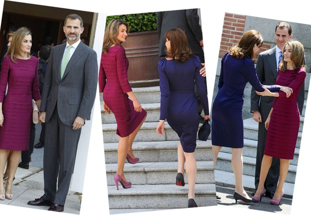 Letizia Ortiz e Filipe de Bourbon, esta semana, e a rainha com Carla Bruni, em 2009 (Foto: Abaca e Getty Images)