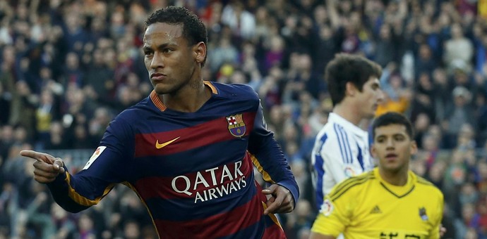 Comemoração Neymar - Barcelona x Real Sociedad (Foto: Reuters) Comemoração Neymar - Barcelona x Real Sociedad (Foto: Reuters)
