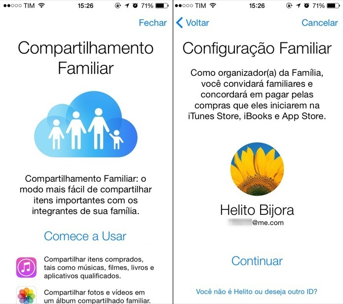 Configurando o Compartilhamento Familiar no iOS 8 (Foto: Reprodução/Helito Bijora)