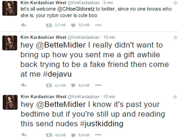 Kim Kardashian rebate Bette Midler e Chlöe Moretz críticas recebidas por nude (Foto: Reprodução/Twitter) Kim Kardashian rebate Bette Midler e Chlöe Moretz críticas recebidas por nude (Foto: Reprodução/Twitter)