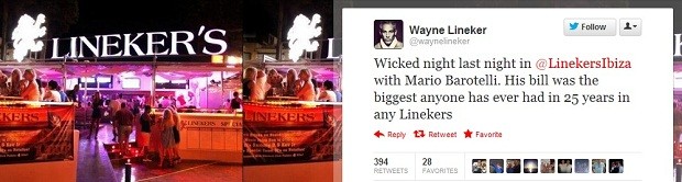 Twitter do irmão de Lineker e fotos do bar em Ibiza (Foto: Reprodução)