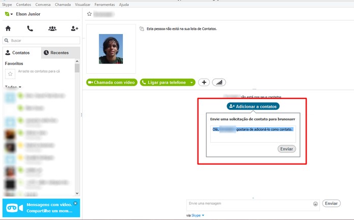 Adicione contato recebido no Skype para poder conversar com a pessoa (Foto: Reprodução/Elson de Souza)