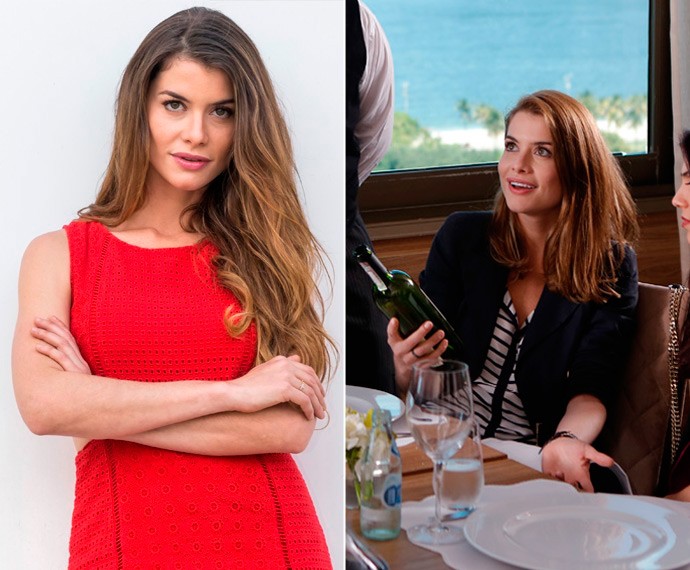 Antes e depois: Alinne Moraes cortou as longas mandeixas para a nova fase da novela (Foto: Paulo Belote/Globo/Fábio Rocha/Gshow)