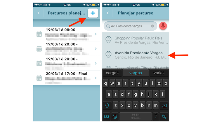 Iniciando a configuração de um novo percurso planejado no Waze para iPhone (Foto: Reprodução/Marvin Costa)