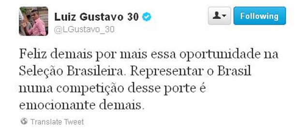 luiz gustavo twitter seleção brasileira (Foto: Reprodução)