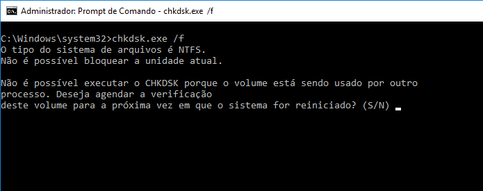 Reparando erros com chkdsk /f (Foto: Reprodução/Edivaldo Brito)