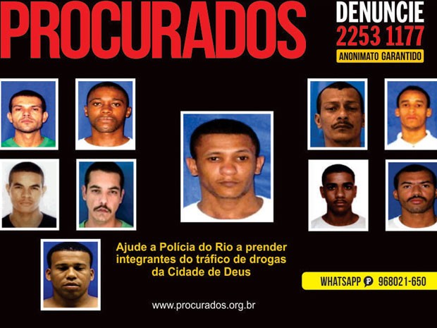 Disque-Denúncia lança cartaz para achar criminosos na Cidade de Deus (Foto: Divulgação / Disque-Denúncia)
