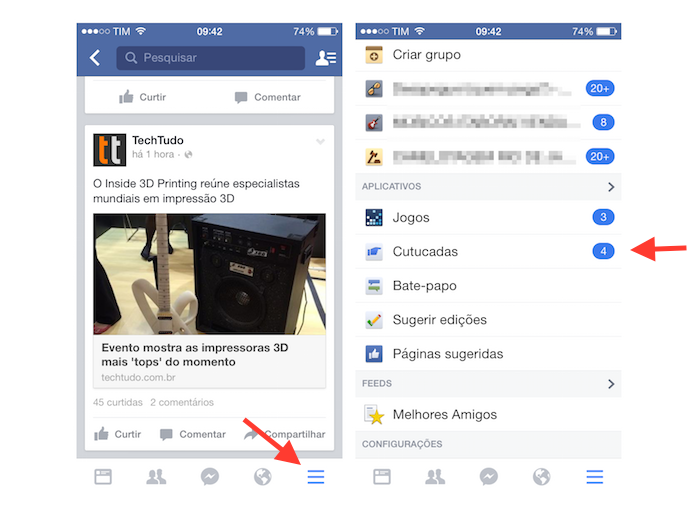 Acessando a página de cutucadas do Facebook no iPhone (Foto: Reprodução/Marvin Costa)