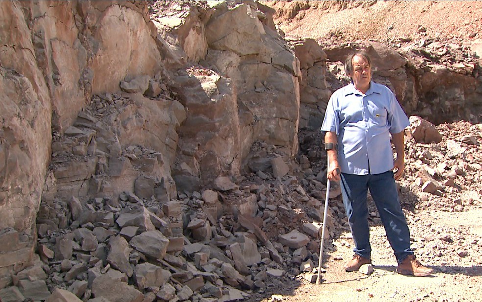 Vestígios do mar de Irati foram descobertos em mineradora em Santa Rosa de Viterbo, SP (Foto: Maurício Glauco/EPTV)