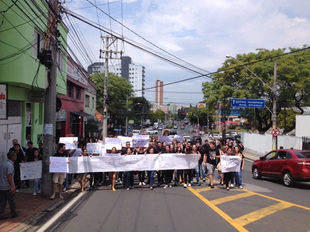 Residentes de medicina protestam contra o fechamento de leitos (Foto: Mariana Basso/ TV TEM)