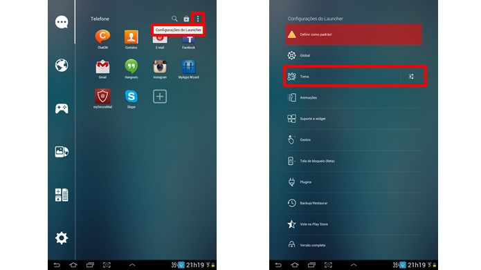 Com o Smart Launcher você deverá apertar a tecla Home e clicar nas opções em destaque na figura (Foto: Reprodução/Daniel Ribeiro)