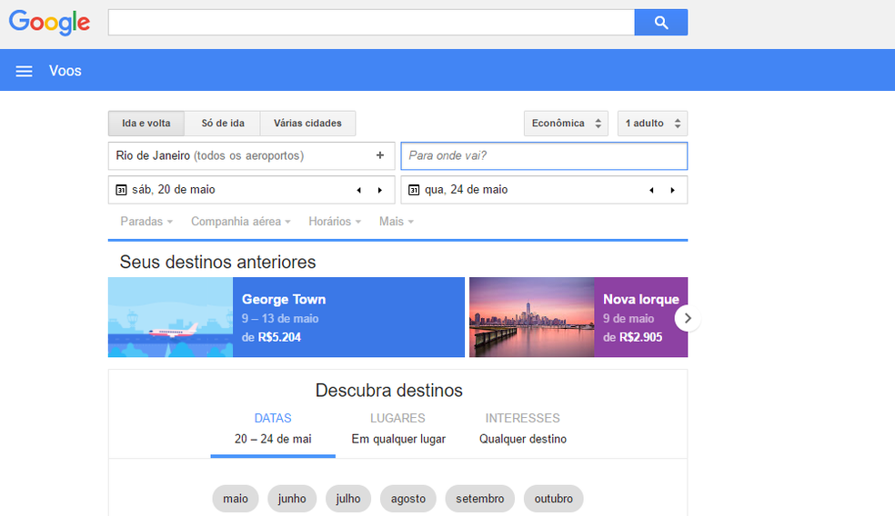 Google Voos permite cadastrar passagens flexíveis (Foto: Reprodução/Luana Marfim)