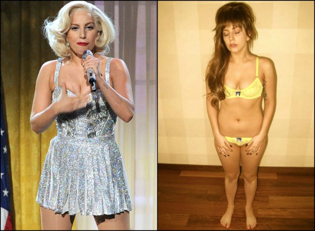 Após vários sites e tabloides publicarem fotografias em que Lady Gaga aparentava estar mais pesada, a popstar publicou fotos de si mesma de biquíni na sua própria rede social, a LittleMonsters.Com, com a legenda: "Anorexia e bulimia desde que eu tinha 15 anos". (Foto: Getty Images e LittleMonsters.Com)