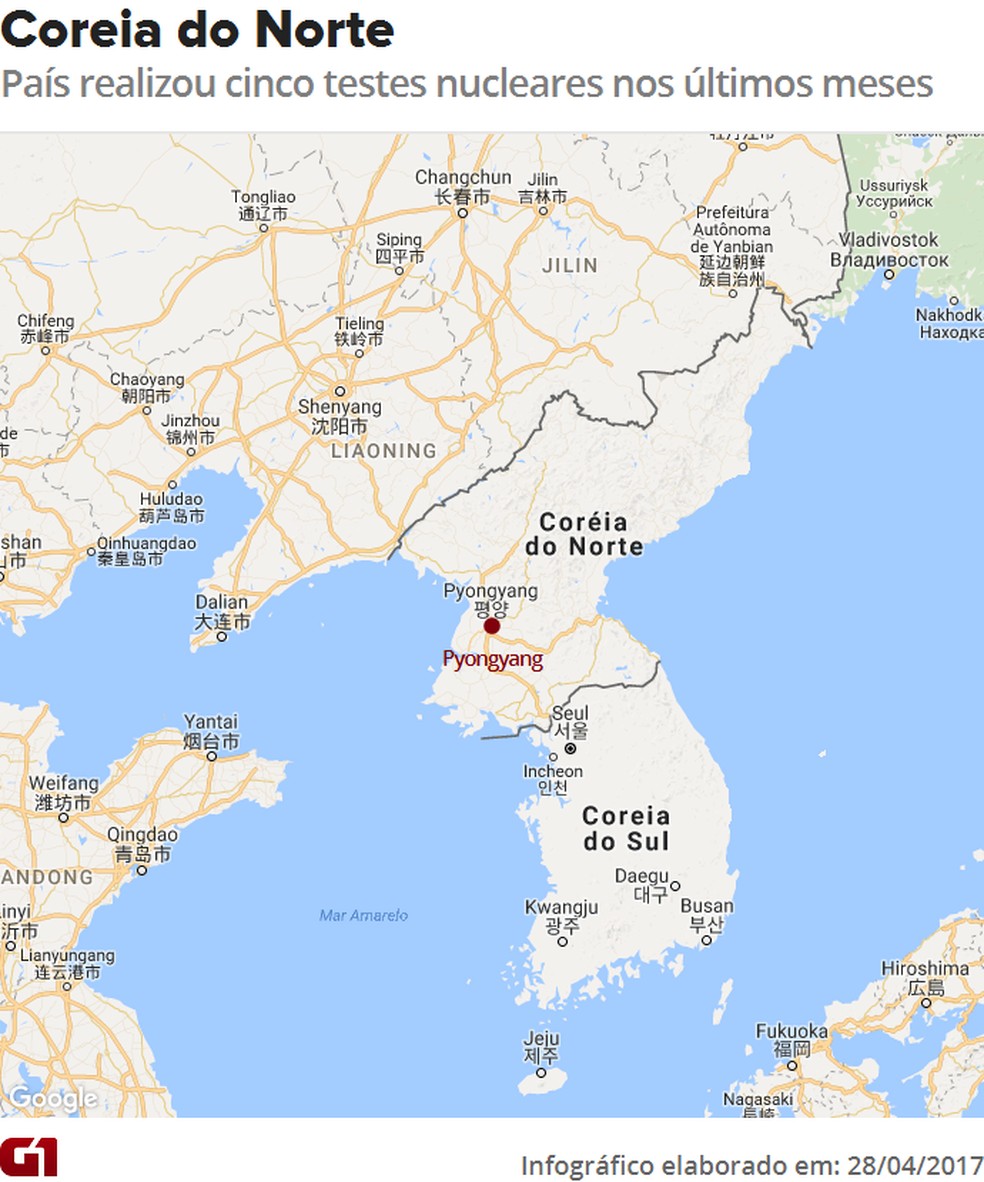 Mapa Coreia do Norte (Foto: G1 )