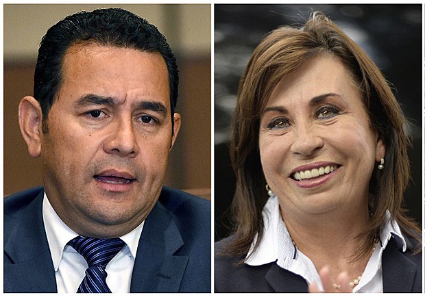 Jimmy Morales, comediante, e Sandra Torres, ex-primeira-dama, candidatos à presidência da Guatemala (Foto: Orlando Estrada/Johan Ordones/AFP)