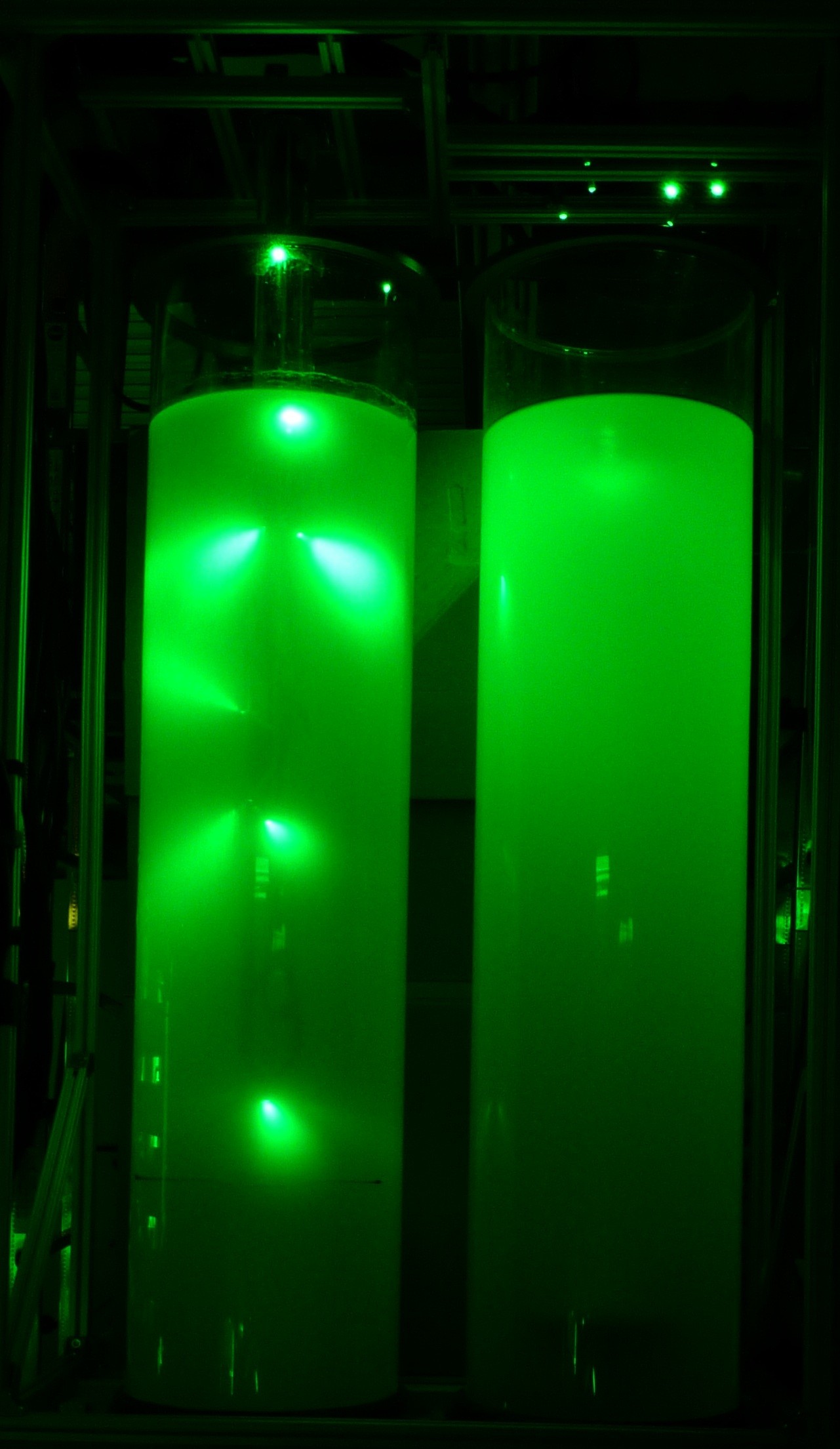 O sistema de iluminação das Fazendas de Algas concentra a luz do sol e a transmite por fibras óticas até reatores fechados, onde as algas realizam a fotossíntese (Foto: Divulgação/See Algae Technology)