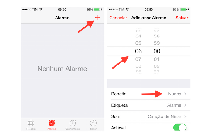 Configurando um alarme ao despertador do iPhone (Foto: Reprodução/Marvin Costa)