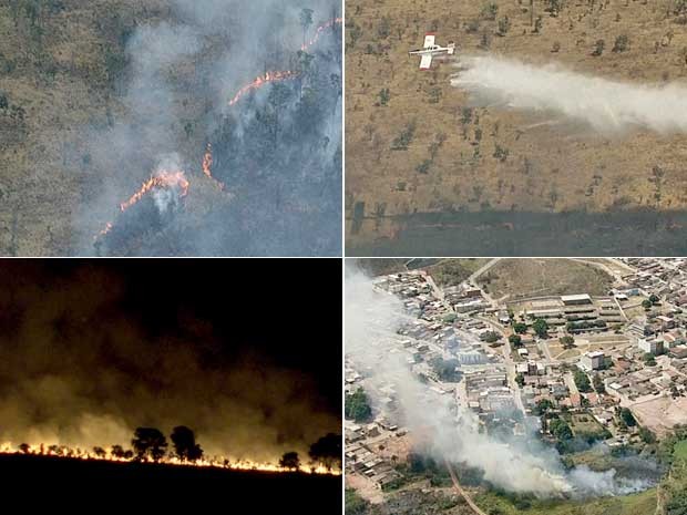 Imagens aéreas mostram incêndios em Sobradinho e no Varjão, no DF (Foto: Reprodução/TV Globo)