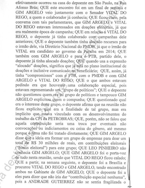 Executivo da Andrade Gutierrez relatou encontro com os ex-senadores Gim Argello e Vital do Rêgo (Foto: Reprodução)