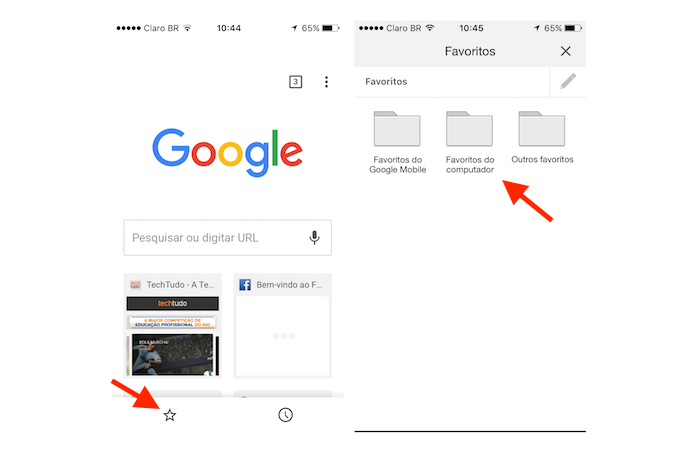 Acessando os favoritos do Chrome do computador no iPhone (Foto: Reprodução/Marvin Costa)