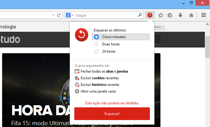 Apagando histórico de navegação recente do Firefox (Foto: Reprodução/Helito Bijora)