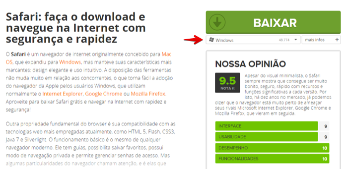 Baixando o Safari para Windows (Foto: Reprodução/Helito Bijora)