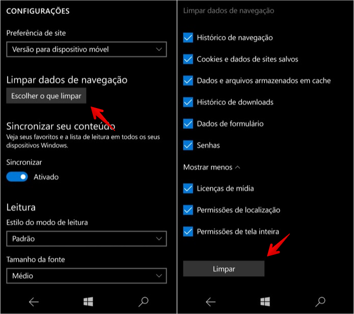 Windows 10 Mobile Como Limpar O Histórico Do Navegador Microsoft Edge 2380