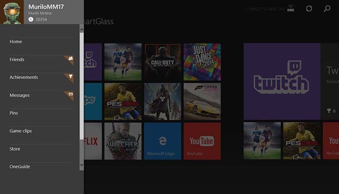 Veja as opções do Smartglass no menu (Foto: Reprodução/Murilo Molina)