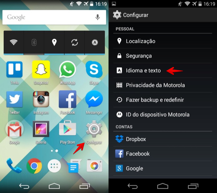 Acesse as configurações de idioma do Android (Foto: Reprodução/Helito Bijora)