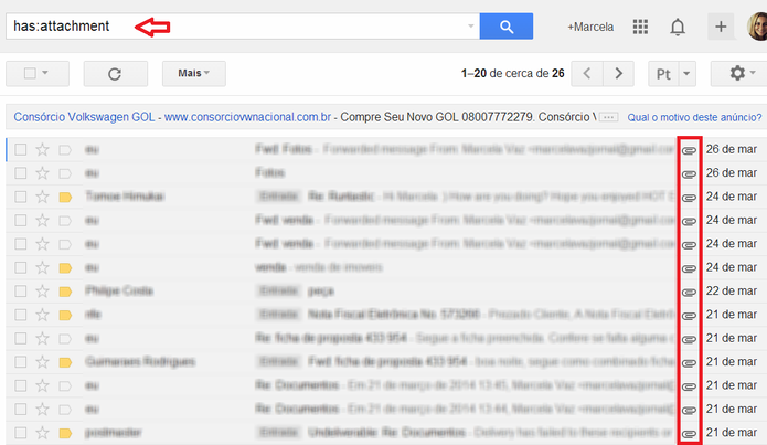 Busca por e-mails com anexo no Gmail (Foto: Reprodução/ Marcela Vaz)