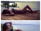 Paula Fernandes faz poses sensuais de biquíni à beira da piscina