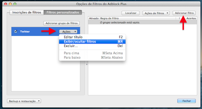 Configurando novo filtro no Firefox (Foto: Reprodução/Helito Bijora) Configurando novo filtro no Firefox (Foto: Reprodução/Helito Bijora)