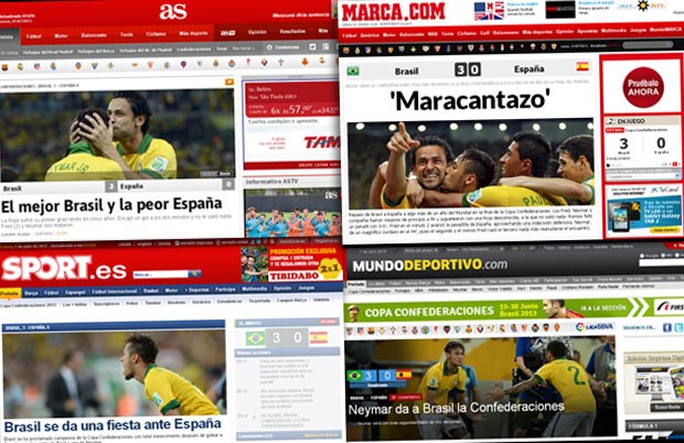 Montagem jornais Espanhois - Brasil 3 x 0 Espanha (Foto: Reprodução)