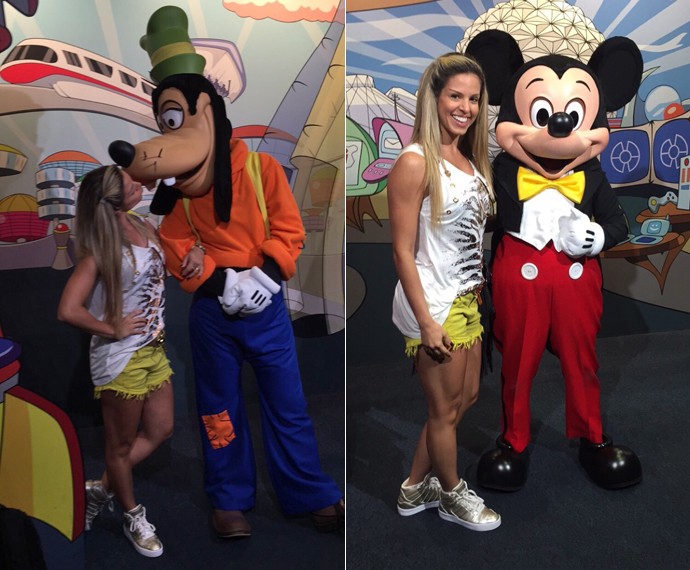 Raquel Guarini posa com personagens famosos da Disney (Foto: Arquivo Pessoal)