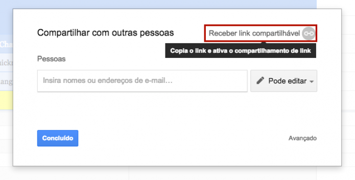 Clique sobre Receber link compartilhável (Foto: Reprodução: Paulo Finotti)