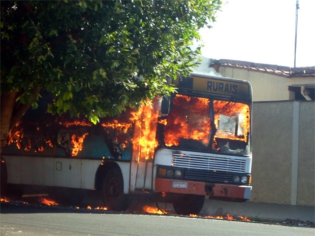 Crianças colocaram fogo em ônibus no meio da rua em Pradópolis (Foto: Marilza Aparecida de Castro/Divulgação)